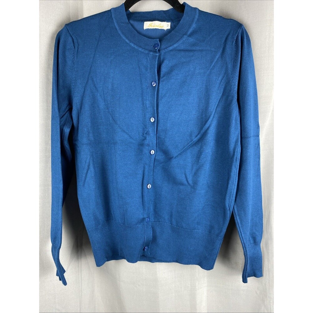 Huuloo Women's Sz M Dark Teal Button Down Cardigan Sweater